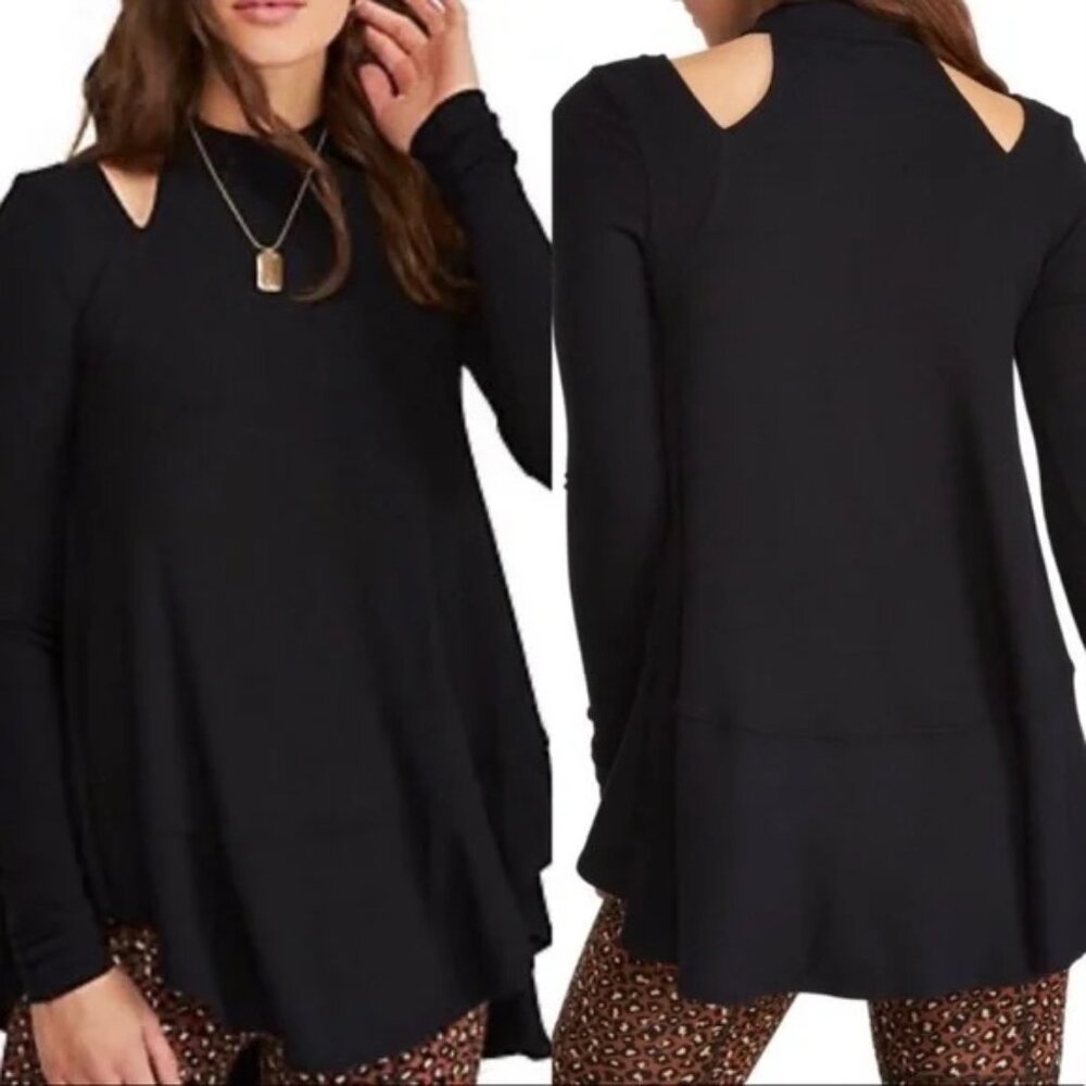 Free People Downtown Girl Cutout Tunic Top Black Size S